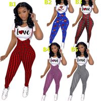 Wholesale Plus Size S XL Women Tracksuits Two Piece Pants Outfits Designer Valentine Day Commuting Letters Printed Suits Slim Sexy Short Sleeve Suspender Sportwear