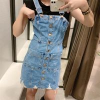 Wholesale Casual Dresses Fall Denim Girl Fashionable Tight fitting Hyuna Style Small Bag Hip Sling Ripped Edge Mini Dress