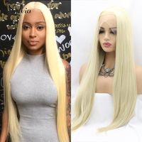 Wholesale Synthetic Wigs Long Bone Straight Cosplay Lolita Lace Front Wig Blonde Colored HD Transparent Frontal For Women Pre Plucked