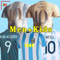 Wholesale Argentina soccer Jersey Fans and player version Copa america MESSI DYBALA AGUERO football shirt Men Kids kit sets uniforms