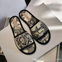 Wholesale Tory Sandal Womens early spring casual flat bottom slippers Electric embroidery pattern home indoor printed one line With Box Size