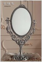 Wholesale Mirrors Oval Degree Rotating Double face Desktop Makeup Mirror Decorative Dresser Cosmetic Embossed Metal Frame A