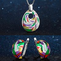 Wholesale 2021 Fashion Jewelry Sets for Women Necklace Earrings Silver Colorful Rainbow Feather Clear CZ Pendant Enamel DIY Gifts