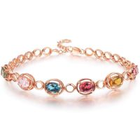 Wholesale Rose gold gemstones diamond chain bracelets for women femme multicolor crystal stone ruby citrine amethyst luxury jewelry gift