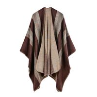 Wholesale Scarves HanXi Striped Sleeves Coat Scarf Women Cashmere Winter Warm Poncho Pashmina For Girls Shawls Patchwork