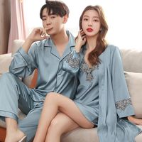 Wholesale Men s Sleepwear Men Stain Silk Pajama Set Sleepwears Sexy Soft Homme Cozy Satin Nightgown Couples Lounge Nightwear Home Lovers