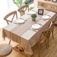 Wholesale Cotton Linen Tablecloths Wrinkle Free Anti Fading Cloth Tassel Rectangle Indoor Outdoor Dining Cover