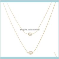 Wholesale Pendants Jewelryfashion Jewelry Double Layer Gold Chain Natural Freshwater Pearl Necklace Colier Femme Choker Necklaces For Women Pendant