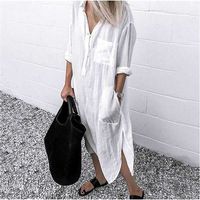 Wholesale Plus Size Cotton Linen Women s Dress White Long Sleeve Shirt Casual Female Dresses Autumn Beach Fashion Lady Clothing