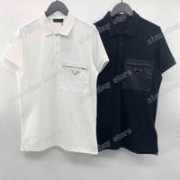 Wholesale 21ss men printed t shirts polos designer Red label chest pocket triangle sleeve paris clothes mens shirt tag Loose style black white