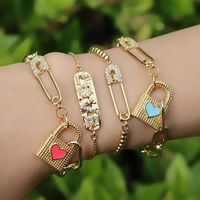 Wholesale Unique Padlock Paper Clip Safety Pin Bracelet For Women Summer Fashion Jewelry CZ Crystal Punk Pulsera Con Papel Link Chain