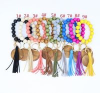 Wholesale Korean Velvet Tassel Disc Sawdust Bracelets Printable Pendant Elastic Cord Keychain Multicolor Selection