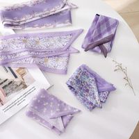 Wholesale Scarves Summer French Retro Purple Tied Hair Small Floral Long Silk Scarf Headband Braided Chiffon Thin Ribbon