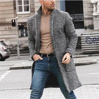 Wholesale Men s Casual Notch Lapel Single Breasted Trench Coats Plaid Mid Long Pea Coat Winter British Outwear Plus Size XL