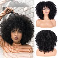 Wholesale Synthetic Wigs Short Hair Afro Kinky Curly With Bangs Black Blonde Pink For Women Cosplay Heat Resistant Fiber