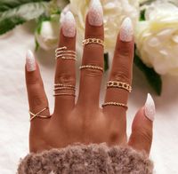Wholesale 8pcs set Vintage Punk Gold Ring Set for Women Men Fashion Retro Antique Finger Ring Fashion Party Jewelry