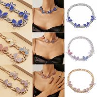 Wholesale Shiny Rhinestone Butterfly Necklaces Hip Hop Cuban Link Chokers for Women Teen Girls Cute Fashion Music Party Rave Anklet Jewelry