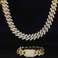 Wholesale Hip Hop Heavy Real Gold Plated Curb Link Men Bracelet Necklace Iced Out Thick Diamond Miami Cuban Chain K Yellow