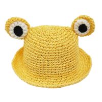 Wholesale Toddler Kids Straw Woven Sun Hat Cartoon Frog Wide Brim Sunscreen Fisherman Cap XXFD Hats