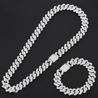 Wholesale Chains mm Miami Prong Cuban Chain Link Silver Color Necklaces Row Full Iced Out Rhinestones Bracelet Set For Mens Hip Hop Chains