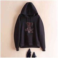 Wholesale High end gray space cotton sweater women s hooded new Korean loose bear embroidery fashion brand thick top
