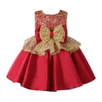 Wholesale Gold Lace Baby Girl Dress Born Clothes Prom Dresses Princess Year Birthday Outfit Christening Baptism Gown Girl s1