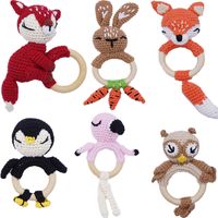 Wholesale Baby Teether Toy Crochet Animal Pattern Rattle Bird Rabbit Fox Wooden Teething Ring Knitted Rattle Bell Newborn Infant Nursing Soother Toys