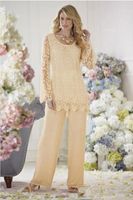 Wholesale 2022 Long Sleeve Mother s Pants Suit Chiffon Lace Mother of the Bride Dress Sexy Evening Party Prom Formal Dresses
