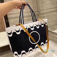 Wholesale Designer Women Canvas Tote Beach Bag Denim Wavy Pattern Totes Handbags Zig Zag Large Capacity Shopping Shoulder Handbag