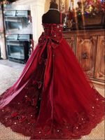 Wholesale Girl s Dresses Red Flower Girl Dress Spaghetti Rhinestone Applique Wedding Party Tulle Ball Gown Sleeveless Floor Length Princess