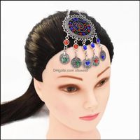 Wholesale Wedding Hair Jewelry Turkish Sier Gold Metal Beaded Coin Tassel Charm Head Chains For Women Boho Belly Dance Gypsy India Tribal Bridal Drop