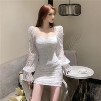Wholesale Casual Dresses Real S Fashion Design Ladies Retro Temperament Slim Wrinkled Lace Tight Fitting Hip Dress