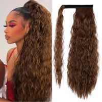 Wholesale AZQUEEN Synthetic Corn Wavy Long Ponytail Hairpiece Wrap on Clip Hair Extensions Ombre Brown Pony Tail Blonde Fack Hair