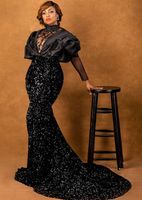 Wholesale 2021 Plus Size Arabic Aso Ebi Black Sparkly Mermaid Prom Dresses Beaded Sheer Neck Sequined Formal Evening Party Second Reception Gowns ZJ263