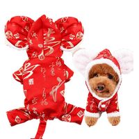Wholesale Dog Hoodiy Sudaderas Perro Yorkshire Terrier Pomeranian Chinese Year Clothes Lucky Cat Print Hoodie Winter Red Boy Mascotas Apparel