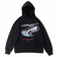 Wholesale Autumn and winter tide brand ins super fire great white shark printed couple hooded Plush sweater