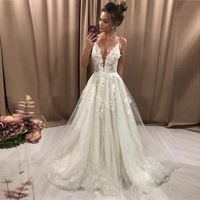 Wholesale 2021 New Collection Boho Wedding Dresses Sexy Spaghetti Straps Glitter Sparkle Bride Gowns With Lace Appliques Backless Vestidos