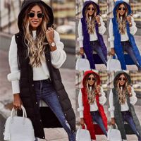 Wholesale 1 Pc DHL Womens Quilted Vest Winter Warm Sleeveless Puffer Padded Long Coat Longline Hooded Gilet Jacket Outwear Ladies Bodywarmer G0224RW