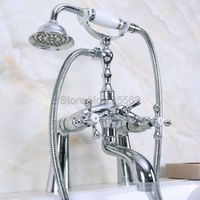 Wholesale Chrome Bathroom Clawfoot Tub Faucet Mixer Tap W Handshower Cross Handles Deck Mount Na122 Shower Sets