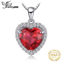 Wholesale JPalace Heart Created Red Ruby Pendant Necklace Sterling Silver Gemstones Choker Statement Necklace Women No Chain