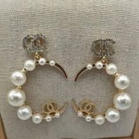 Wholesale 22SS style Design K Gold Plated Copper Women Letters Stud High Quality Long Dangle Earrings Luxury Geometric Silver Rhinestone Crystal Pearl Flower Jewerry