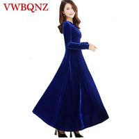 Wholesale Casual Dresses Spring Autumn Women s Plus Size XL Gold Velvet Long Sleeve Slim Fashion Dress Party Royal Blue Maxi