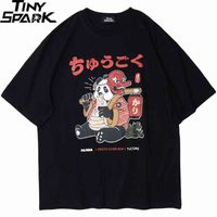 Wholesale 2021 Japanese Streetwear T Shirt Men Hip Hop Funny Fat Panda Samurai T Shirt Summer Short Sleeve Tshirt Harajuku Cotton Tees New H1218