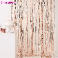 Wholesale 2m rose gold metallic foil tinsel fringe curtain happy decoration first birthday boy girl party backdrop decor st