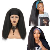 Wholesale Synthetic Wigs Kinky Straight Headband Yaki Hair Wig Machine Made Wigs18 Inch For Women