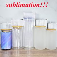 Wholesale sublimation oz oz glass can glass tumbler with bamboo lid reusable straw beer Can Transparent frosted Soda Can Cup drinking cups