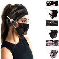 Wholesale Floral Camouflage Fashion Face mask with color matching hairband facemask button sports headbands two piece masks for women lady