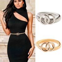 Wholesale Double Ring Belt Gold Silver Stretch Elastic Waist Belts for Women Metal Plate Female Lady Dress Waistband Ceinture Femme