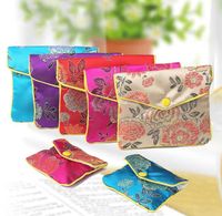Wholesale Chinese Brocade Handmade Silk Embroidery Padded bag Zipper Small Jewelry Gift Storage Pouch Snap Case Satin Coin Purse