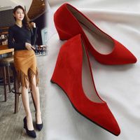 Wholesale shoes Slope heel work autumn women s Korean version suede versatile shallow high heels customized